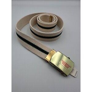 Vtg Lands End Canvas Military Belt Reversible Green Blue Stripe Brass Buckle NEW